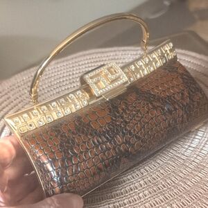 Gold And Croc Dressy Clutch Bag